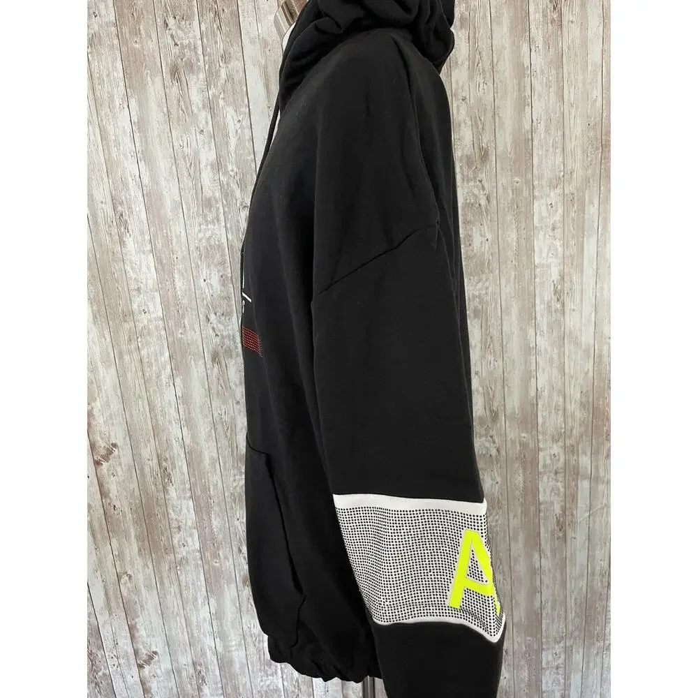 Los Angeles Fitch Hoodie Mens Medium Beaded Black Sweatshirt Oversized N151